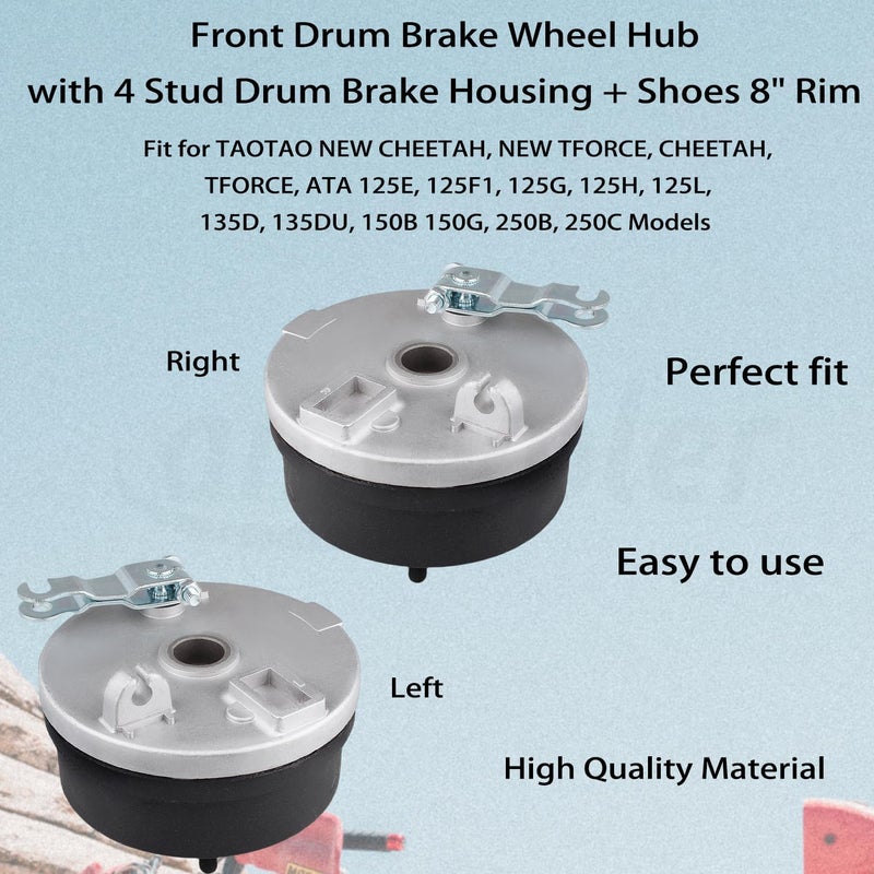amavoler Front Drum Brake Wheel Hub with 4 Stud -Hole Spacing 88mm Shoes 8" Rim Fit for 110cc- 250cc ATV Taoao Quad,New Cheetah Tforce ATA 125E 125F1 etc,Fit on Tire 19x7-8.(Right) - Image 2